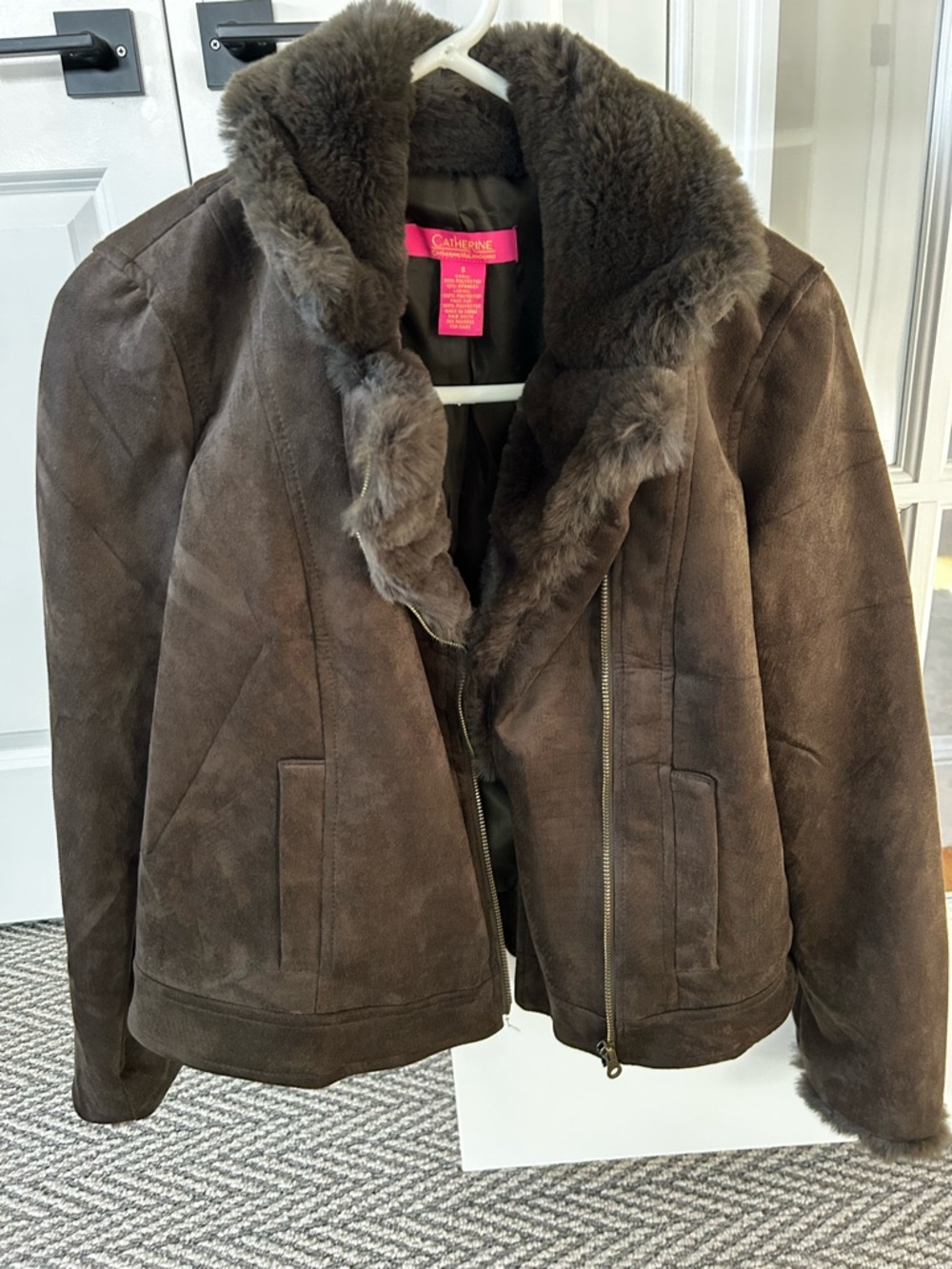 Catherine Malandrino Dark Brown Faux-Shearling Zip Jacket